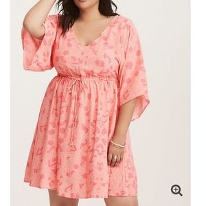 Torrid CORAL FLORAL CHALLIS LATTICE BACK DRE